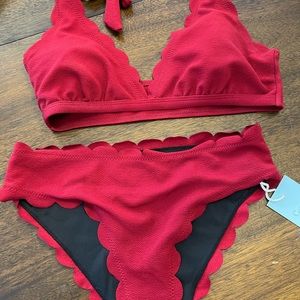 NWT cupshe maroon scalloped two piece bathing suit